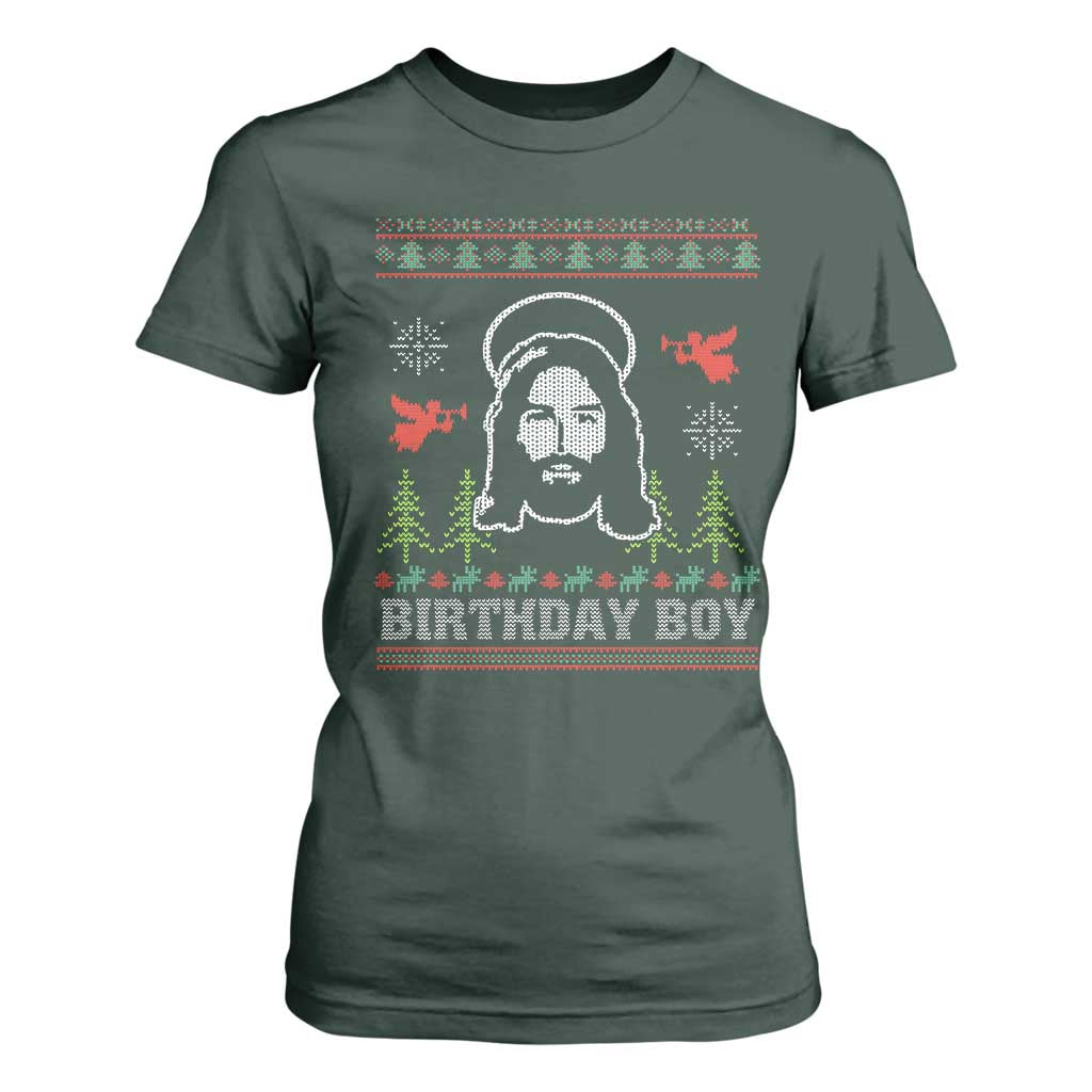 Funny Christian Christmas T Shirt For Women Birthday Boy Jesus God Xmas Tree Angels TS11 Dark Forest Green Print Your Wear