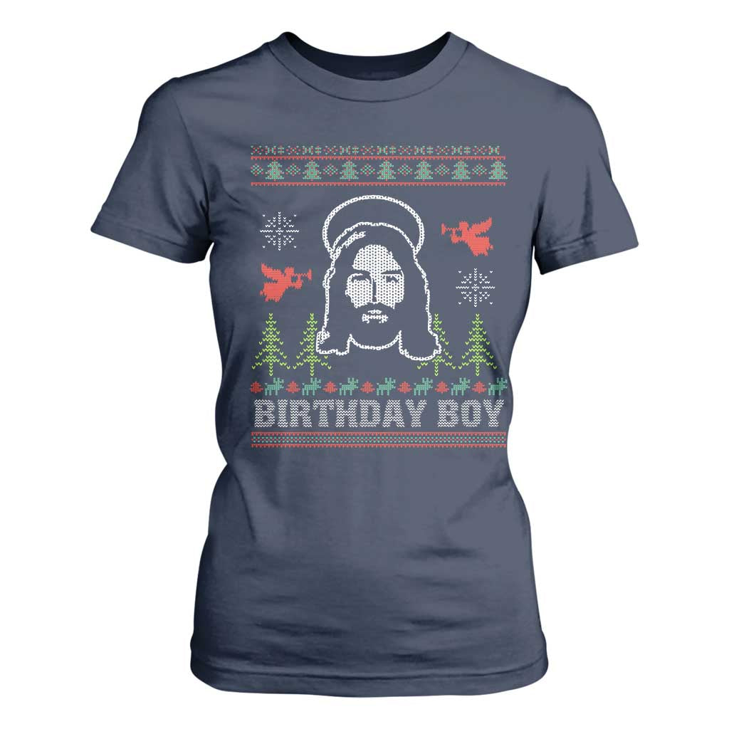Funny Christian Christmas T Shirt For Women Birthday Boy Jesus God Xmas Tree Angels TS11 Navy Print Your Wear