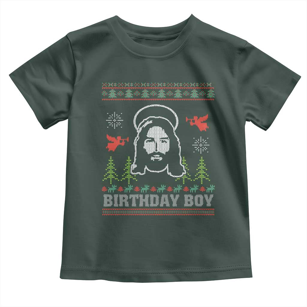 Funny Christian Christmas Toddler T Shirt Birthday Boy Jesus God Xmas Tree Angels TS11 Dark Forest Green Print Your Wear