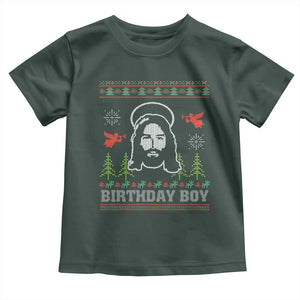 Funny Christian Christmas Toddler T Shirt Birthday Boy Jesus God Xmas Tree Angels TS11 Dark Forest Green Print Your Wear