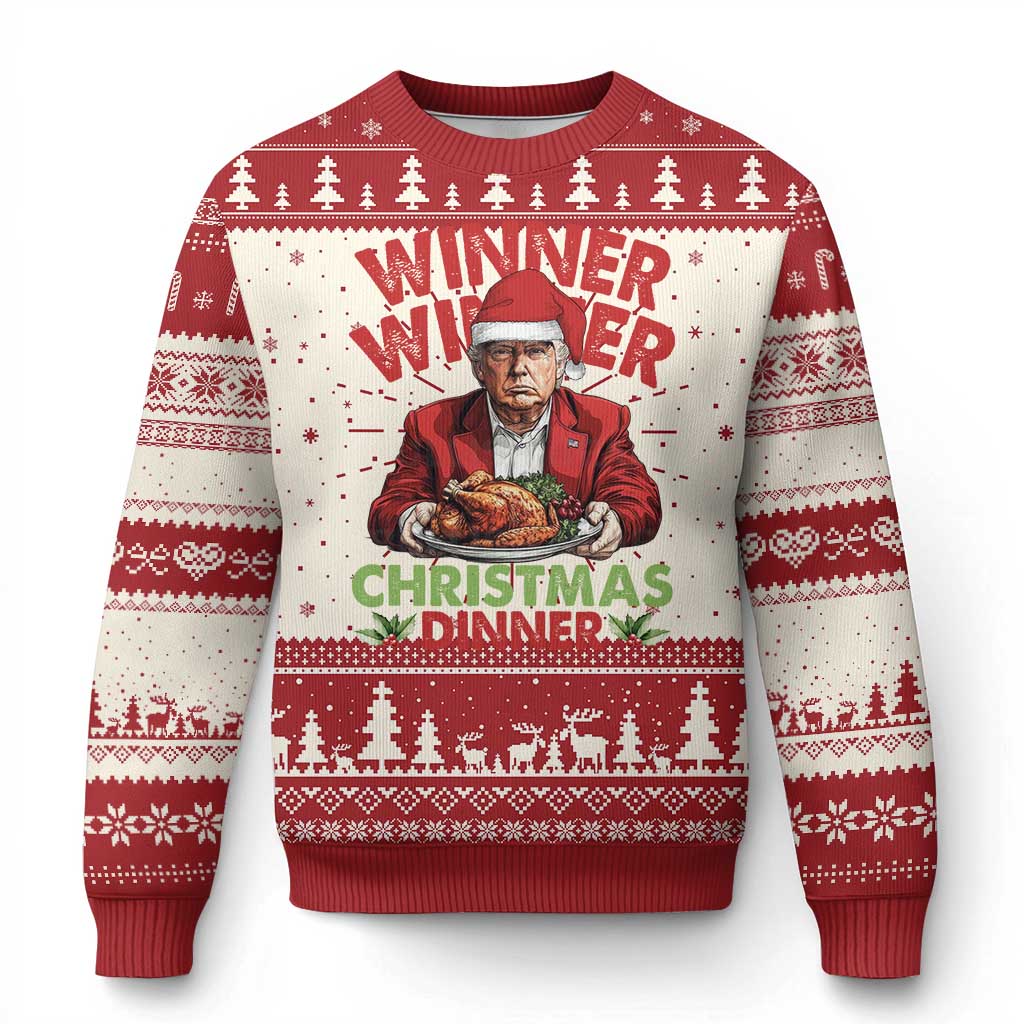 Funny Trump Xmas Ugly Christmas Sweater Winner Winner Christmas Dinner Santa Trump Turkey TS11 Red Print Your Wear