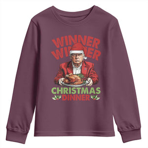 Funny Trump Christmas Youth Sweatshirt Winner Winner Christmas Dinner Santa Trump Turkey TS11 Maroon Print Your Wear