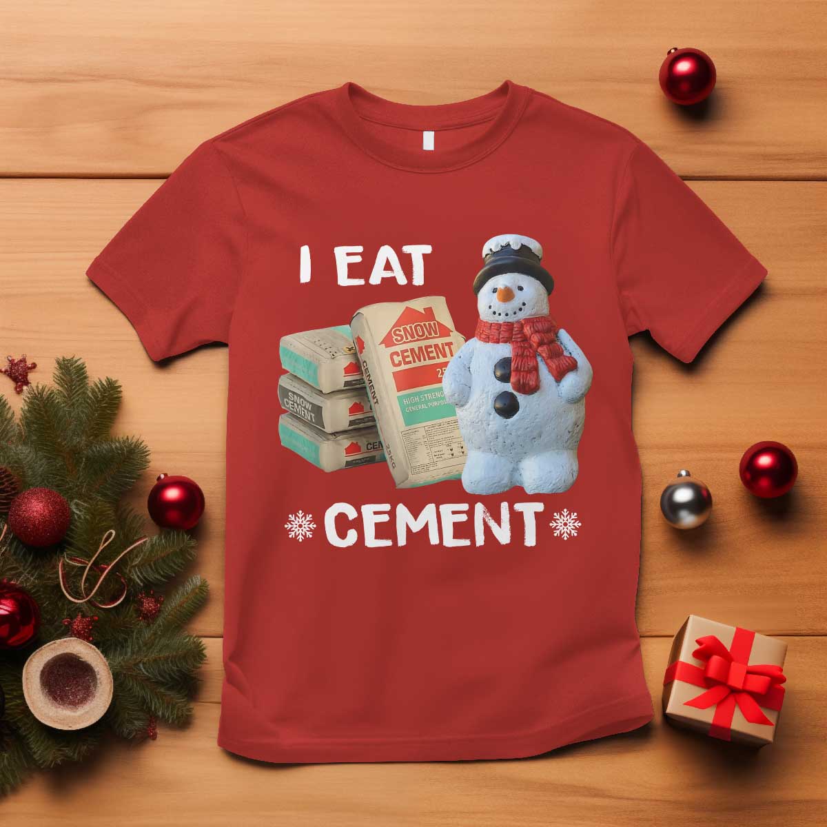 Funny Christmas I Eat Cement T Shirt Snowman Snow Cement Oddly Specific Dank Meme TS11 Red Print Your Wear