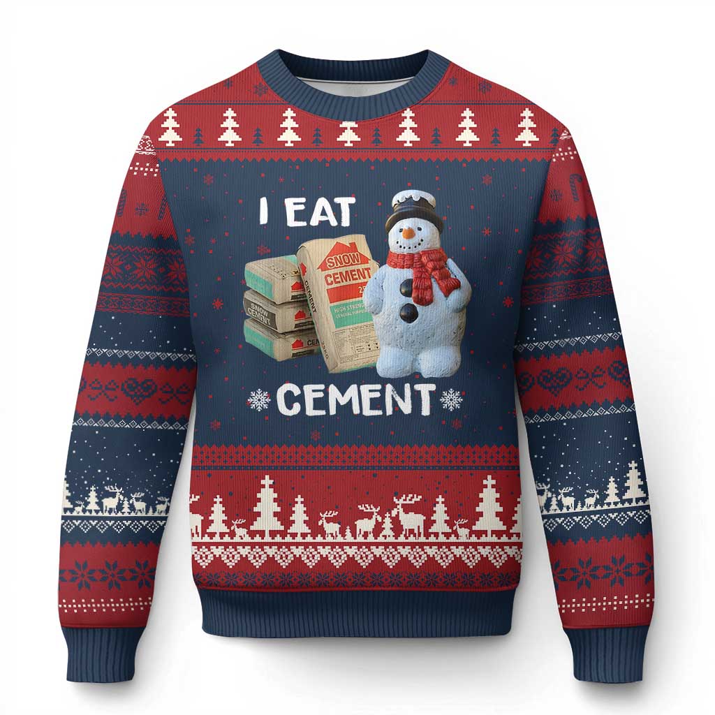 Funny Xmas I Eat Cement Ugly Christmas Sweater Snowman Snow Cement Oddly Specific Dank Meme TS11 Navy Red Print Your Wear
