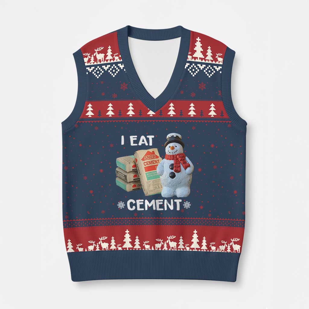 Funny Xmas I Eat Cement V-Neck Knit Sweater Vest Snowman Snow Cement Oddly Specific Dank Meme TS11 Navy Red Print Your Wear