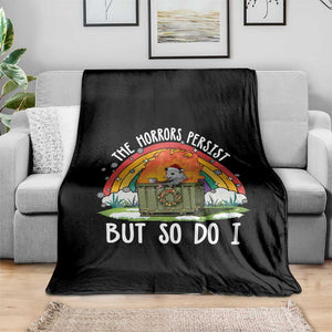 Funny Christmas Opossum Throw Blanket The Horrors Persist But So Do I Dumpster Fire Rainbow TS11 Print Your Wear