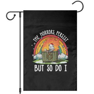 Funny Christmas Opossum Garden Flag The Horrors Persist But So Do I Dumpster Fire Rainbow TS11 Black Print Your Wear