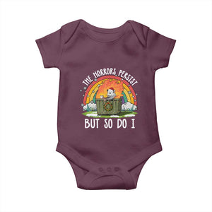 Funny Christmas Opossum Baby Onesie The Horrors Persist But So Do I Dumpster Fire Rainbow TS11 Maroon Print Your Wear