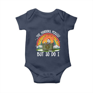 Funny Christmas Opossum Baby Onesie The Horrors Persist But So Do I Dumpster Fire Rainbow TS11 Navy Print Your Wear