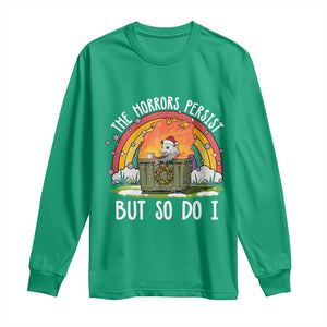 Funny Christmas Opossum Long Sleeve Shirt The Horrors Persist But So Do I Dumpster Fire Rainbow TS11 Irish Green Print Your Wear