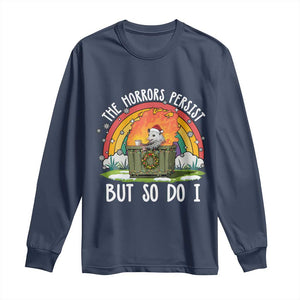 Funny Christmas Opossum Long Sleeve Shirt The Horrors Persist But So Do I Dumpster Fire Rainbow TS11 Navy Print Your Wear