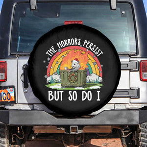 Funny Christmas Opossum Spare Tire Cover The Horrors Persist But So Do I Dumpster Fire Rainbow TS11 No hole Black Print Your Wear