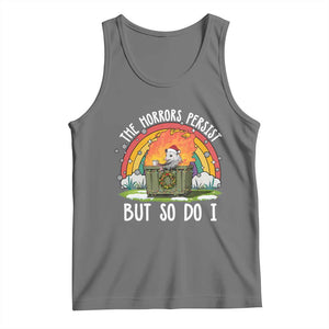 Funny Christmas Opossum Tank Top The Horrors Persist But So Do I Dumpster Fire Rainbow TS11 Black Heather Print Your Wear