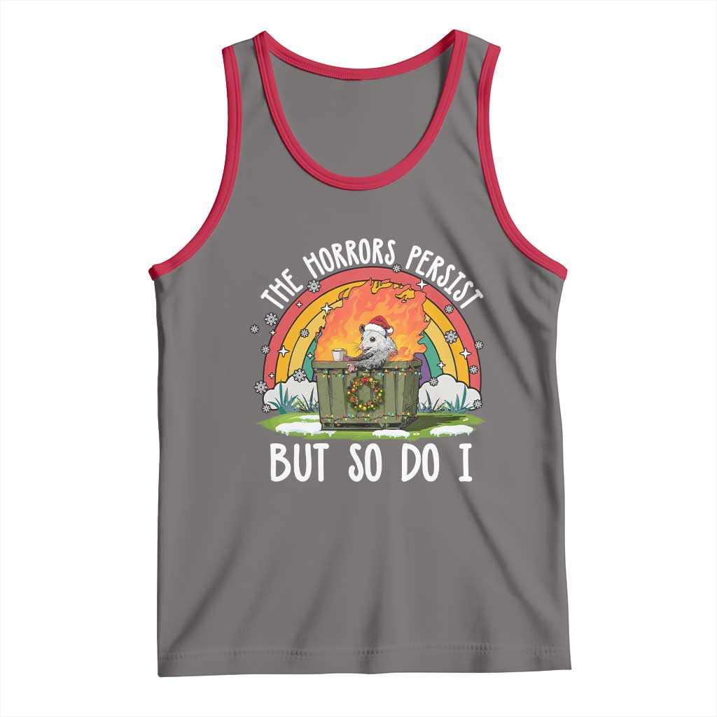 Funny Christmas Opossum Tank Top The Horrors Persist But So Do I Dumpster Fire Rainbow TS11 Deep Heather Red Print Your Wear