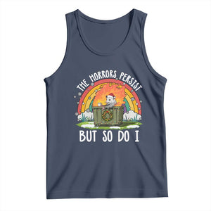 Funny Christmas Opossum Tank Top The Horrors Persist But So Do I Dumpster Fire Rainbow TS11 Navy Print Your Wear