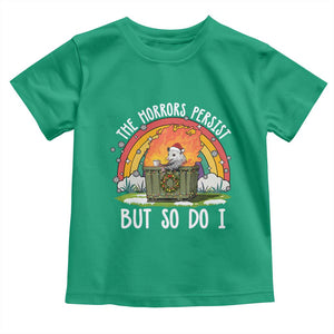Funny Christmas Opossum Toddler T Shirt The Horrors Persist But So Do I Dumpster Fire Rainbow TS11 Irish Green Print Your Wear