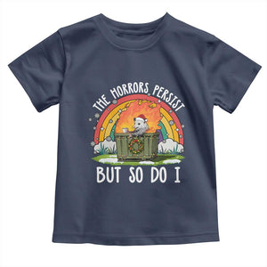 Funny Christmas Opossum Toddler T Shirt The Horrors Persist But So Do I Dumpster Fire Rainbow TS11 Navy Print Your Wear