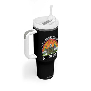 Funny Christmas Opossum Tumbler With Handle The Horrors Persist But So Do I Dumpster Fire Rainbow TS11 Print Your Wear