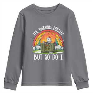 Funny Christmas Opossum Youth Sweatshirt The Horrors Persist But So Do I Dumpster Fire Rainbow TS11 Charcoal Print Your Wear