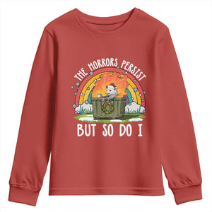 Funny Christmas Opossum Youth Sweatshirt The Horrors Persist But So Do I Dumpster Fire Rainbow TS11 Red Print Your Wear