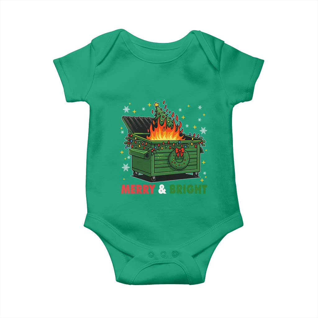 Funny Lil Dumpster Fire Christmas Baby Onesie Merry And Bright Xmas Tree TS11 Irish Green Print Your Wear