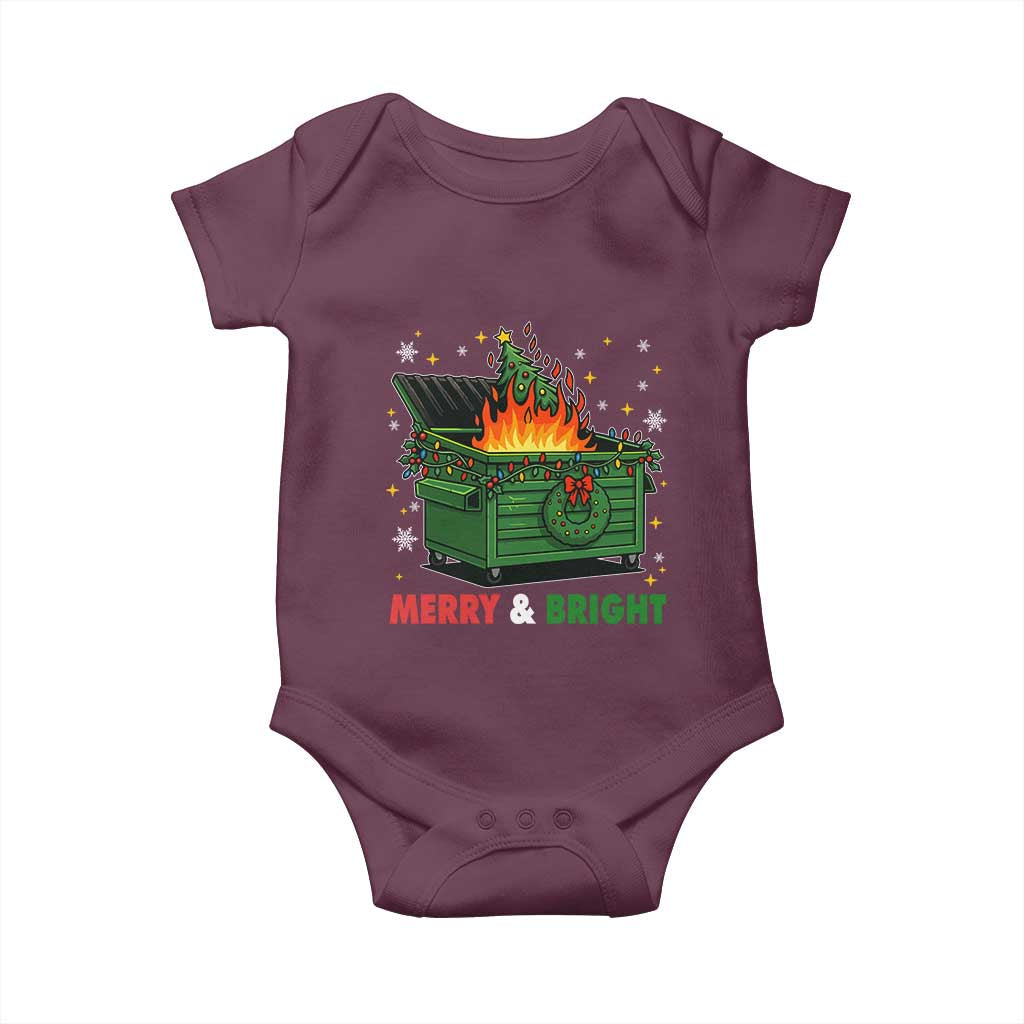 Funny Lil Dumpster Fire Christmas Baby Onesie Merry And Bright Xmas Tree TS11 Maroon Print Your Wear