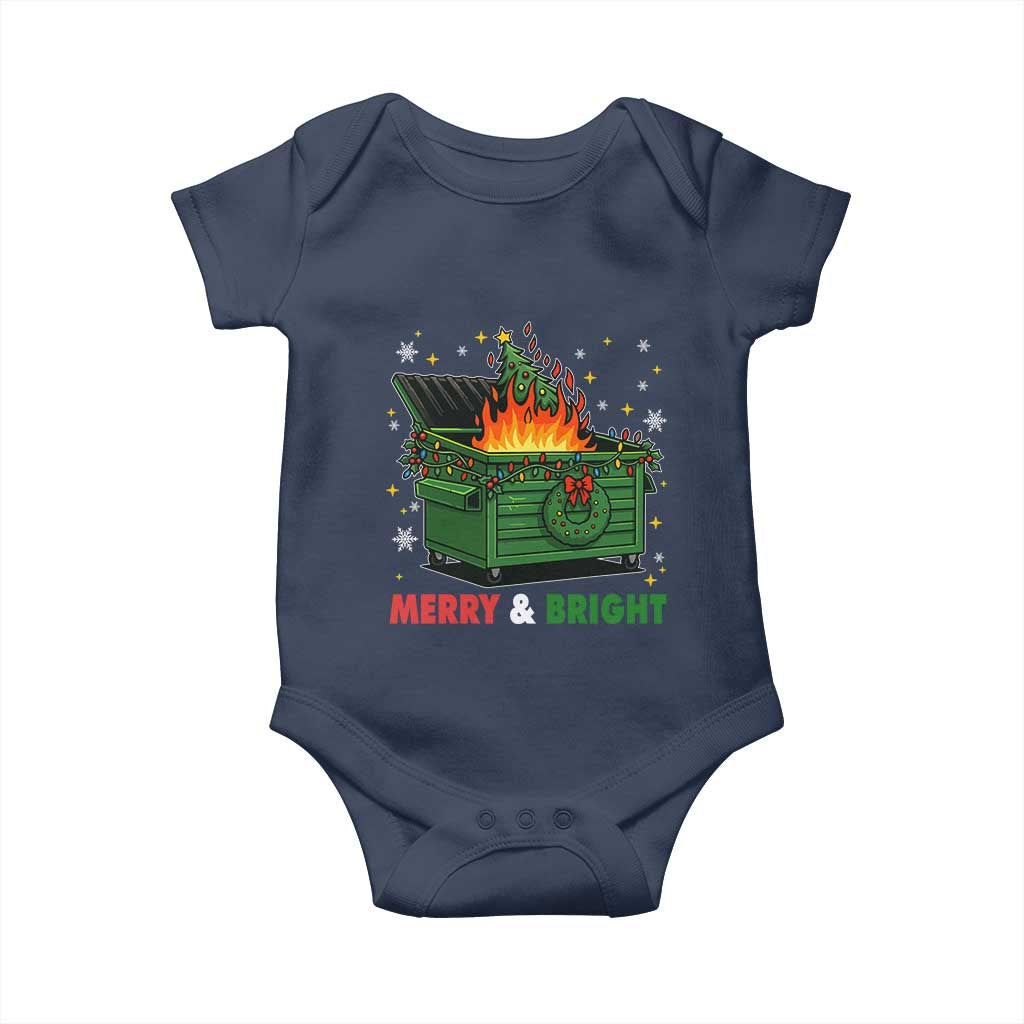 Funny Lil Dumpster Fire Christmas Baby Onesie Merry And Bright Xmas Tree TS11 Navy Print Your Wear