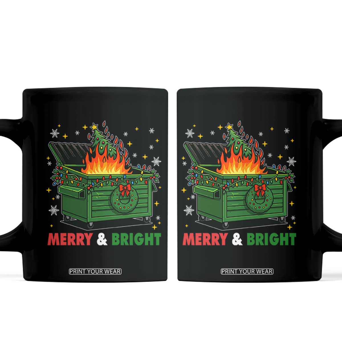 Funny Lil Dumpster Fire Christmas Coffee Mug Merry And Bright Xmas Tree TS11 Black Print Your Wear