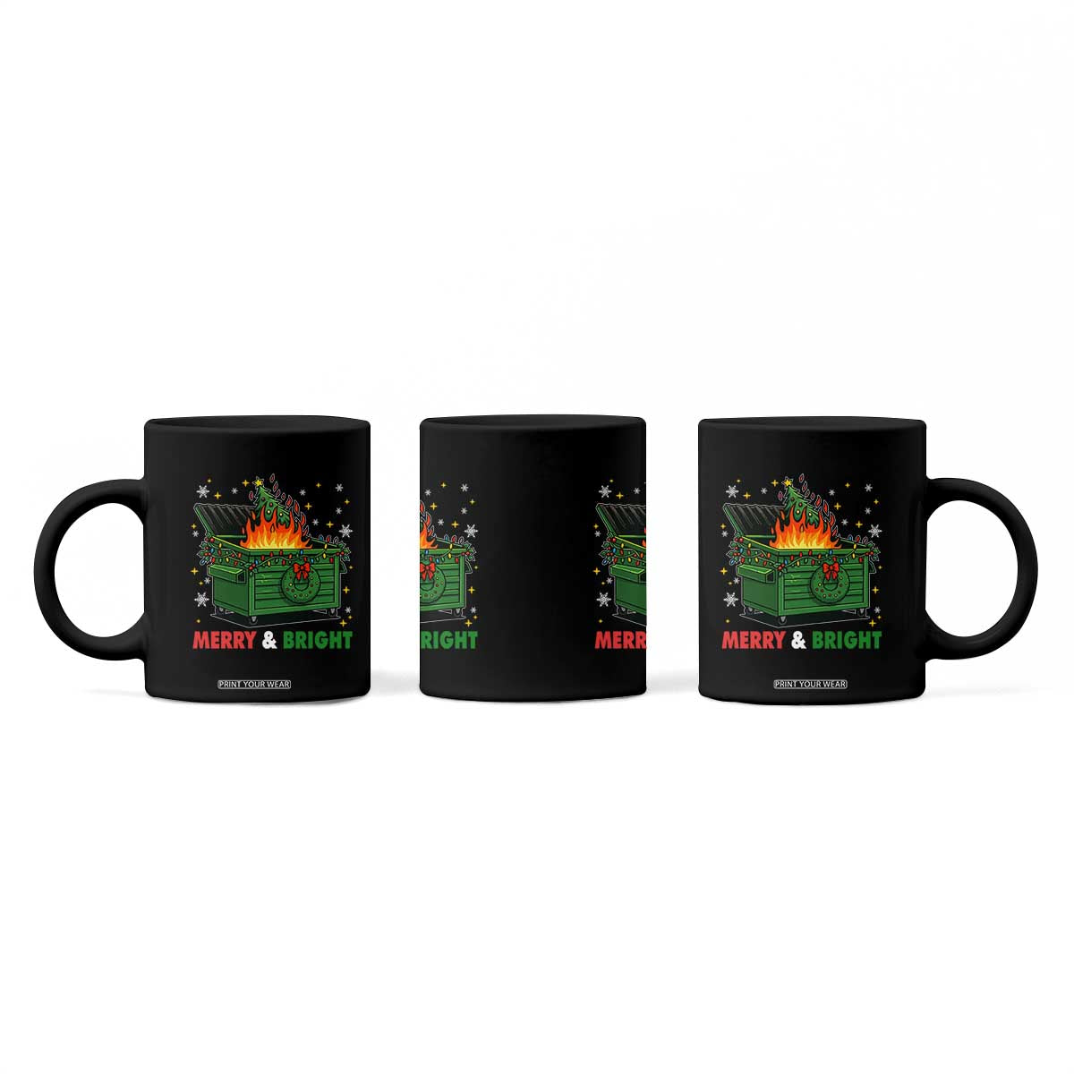 Funny Lil Dumpster Fire Christmas Coffee Mug Merry And Bright Xmas Tree TS11 Print Your Wear