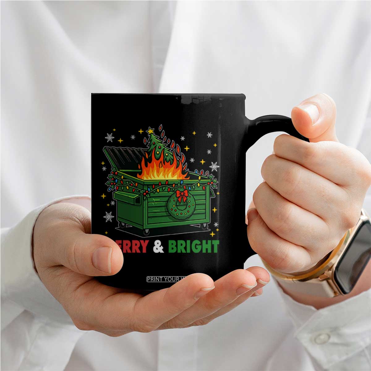 Funny Lil Dumpster Fire Christmas Coffee Mug Merry And Bright Xmas Tree TS11 Print Your Wear