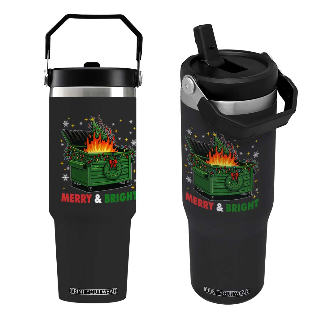 Funny Lil Dumpster Fire Christmas Flip Straw Tumbler Merry And Bright Xmas Tree TS11 One Size: 30 oz Black Print Your Wear