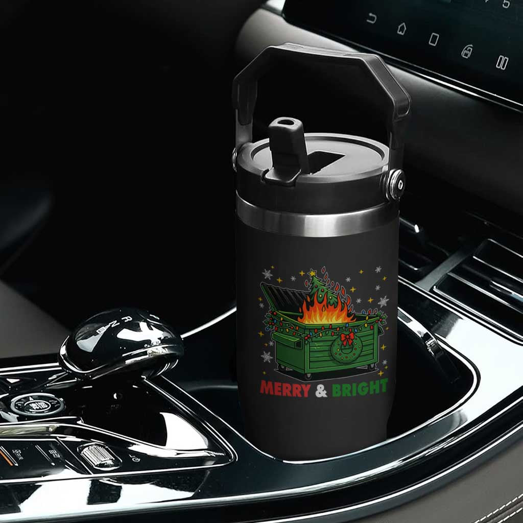 Funny Lil Dumpster Fire Christmas Flip Straw Tumbler Merry And Bright Xmas Tree TS11 Print Your Wear