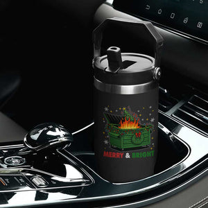 Funny Lil Dumpster Fire Christmas Flip Straw Tumbler Merry And Bright Xmas Tree TS11 Print Your Wear