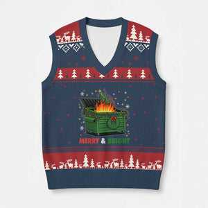 Funny Lil Dumpster Fire Xmas V-Neck Knit Sweater Vest Merry And Bright Xmas Tree TS11 Navy Red Print Your Wear