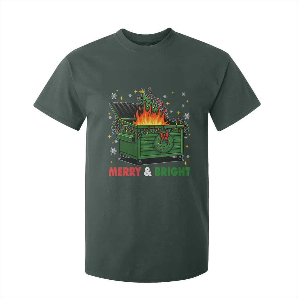 Funny Lil Dumpster Fire Christmas T Shirt For Kid Merry And Bright Xmas Tree TS11 Dark Forest Green Print Your Wear