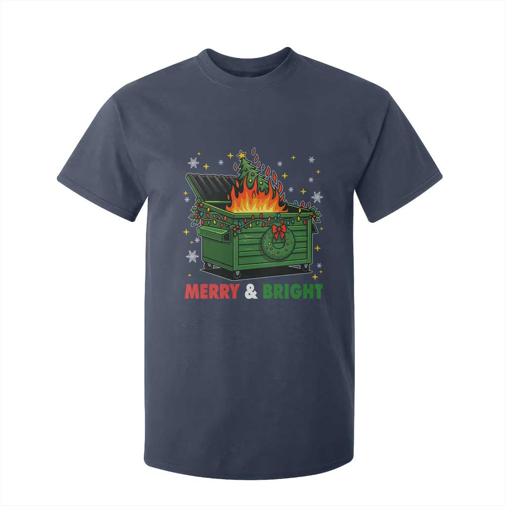 Funny Lil Dumpster Fire Christmas T Shirt For Kid Merry And Bright Xmas Tree TS11 Navy Print Your Wear