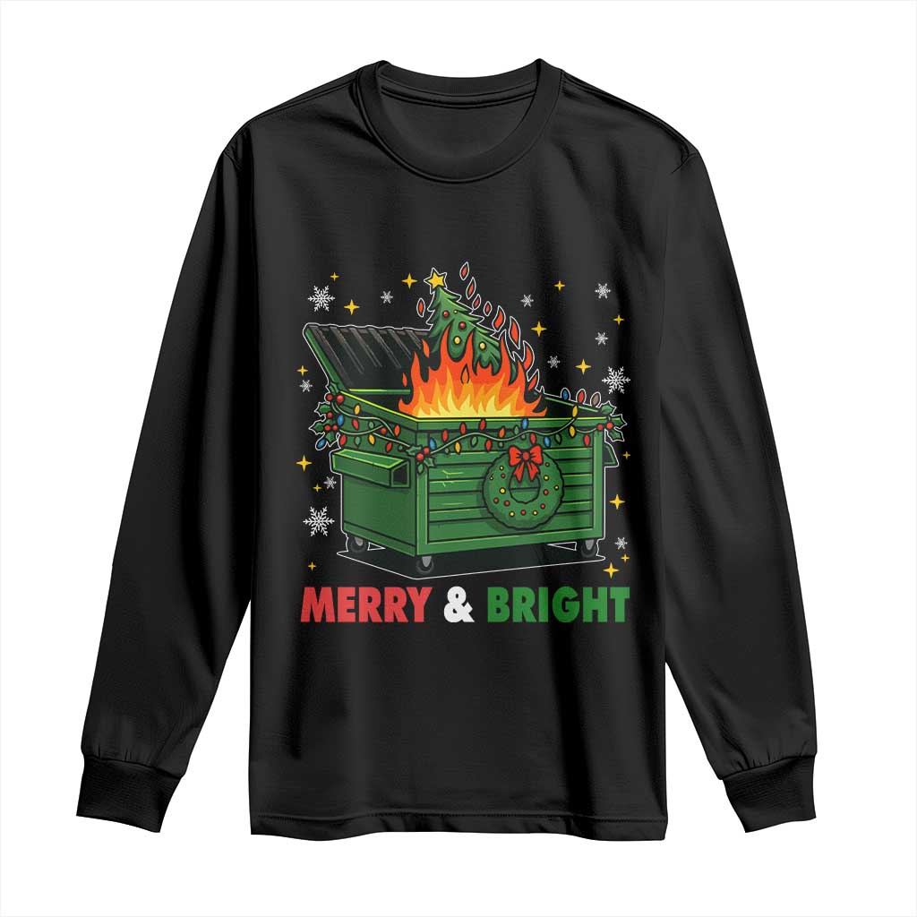 Funny Lil Dumpster Fire Christmas Long Sleeve Shirt Merry And Bright Xmas Tree TS11 Black Print Your Wear
