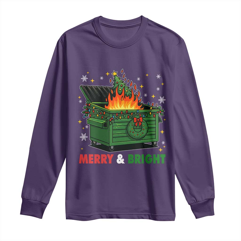 Funny Lil Dumpster Fire Christmas Long Sleeve Shirt Merry And Bright Xmas Tree TS11 Purple Print Your Wear