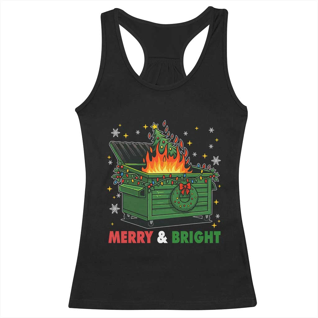 Funny Lil Dumpster Fire Christmas Racerback Tank Top Merry And Bright Xmas Tree TS11 Black Print Your Wear