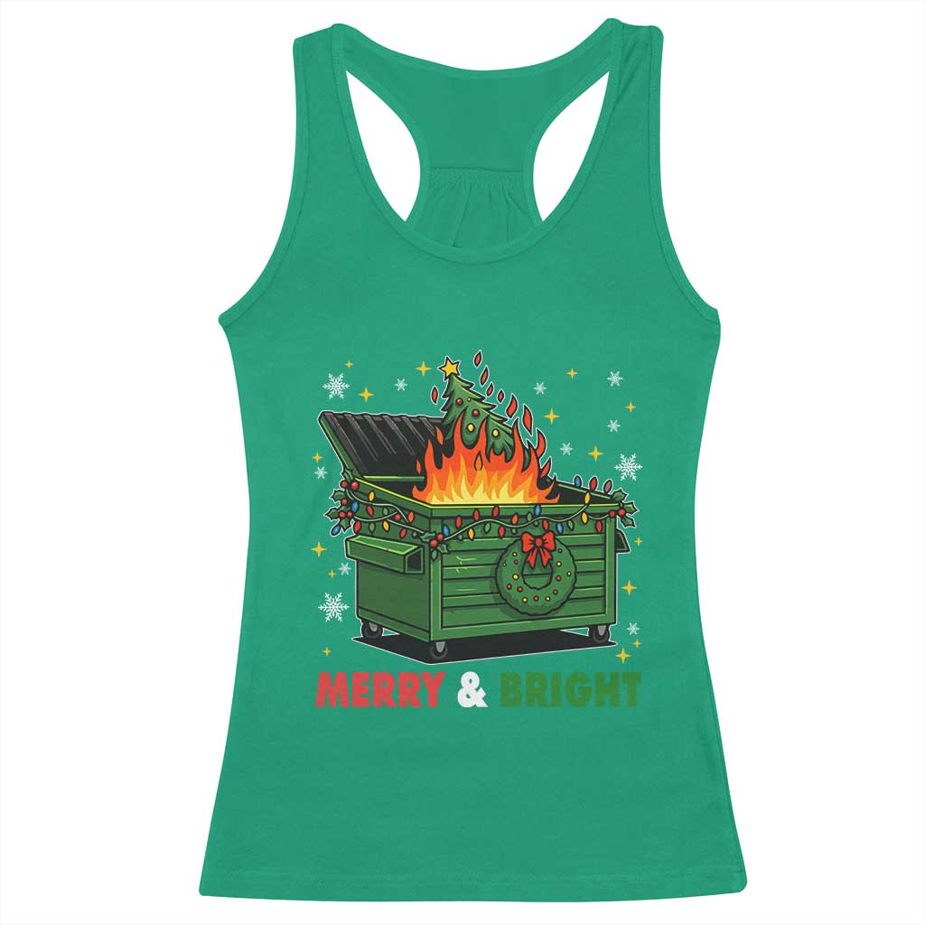 Funny Lil Dumpster Fire Christmas Racerback Tank Top Merry And Bright Xmas Tree TS11 Irish Green Print Your Wear