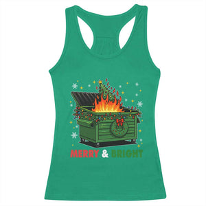 Funny Lil Dumpster Fire Christmas Racerback Tank Top Merry And Bright Xmas Tree TS11 Irish Green Print Your Wear
