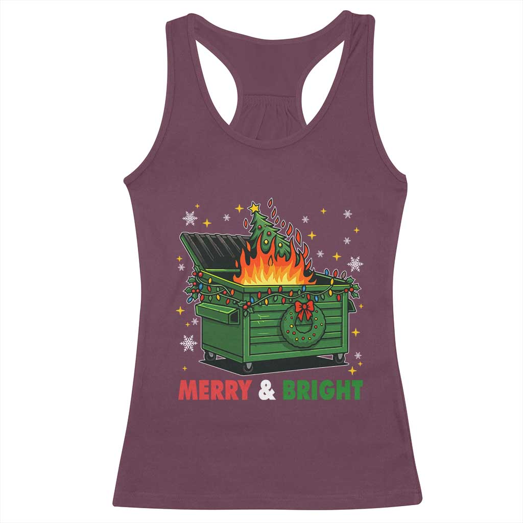 Funny Lil Dumpster Fire Christmas Racerback Tank Top Merry And Bright Xmas Tree TS11 Maroon Print Your Wear