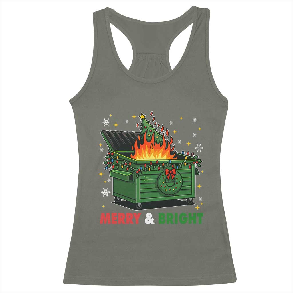 Funny Lil Dumpster Fire Christmas Racerback Tank Top Merry And Bright Xmas Tree TS11 Military Green Print Your Wear