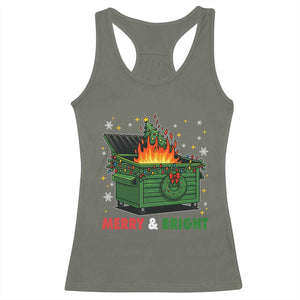Funny Lil Dumpster Fire Christmas Racerback Tank Top Merry And Bright Xmas Tree TS11 Military Green Print Your Wear