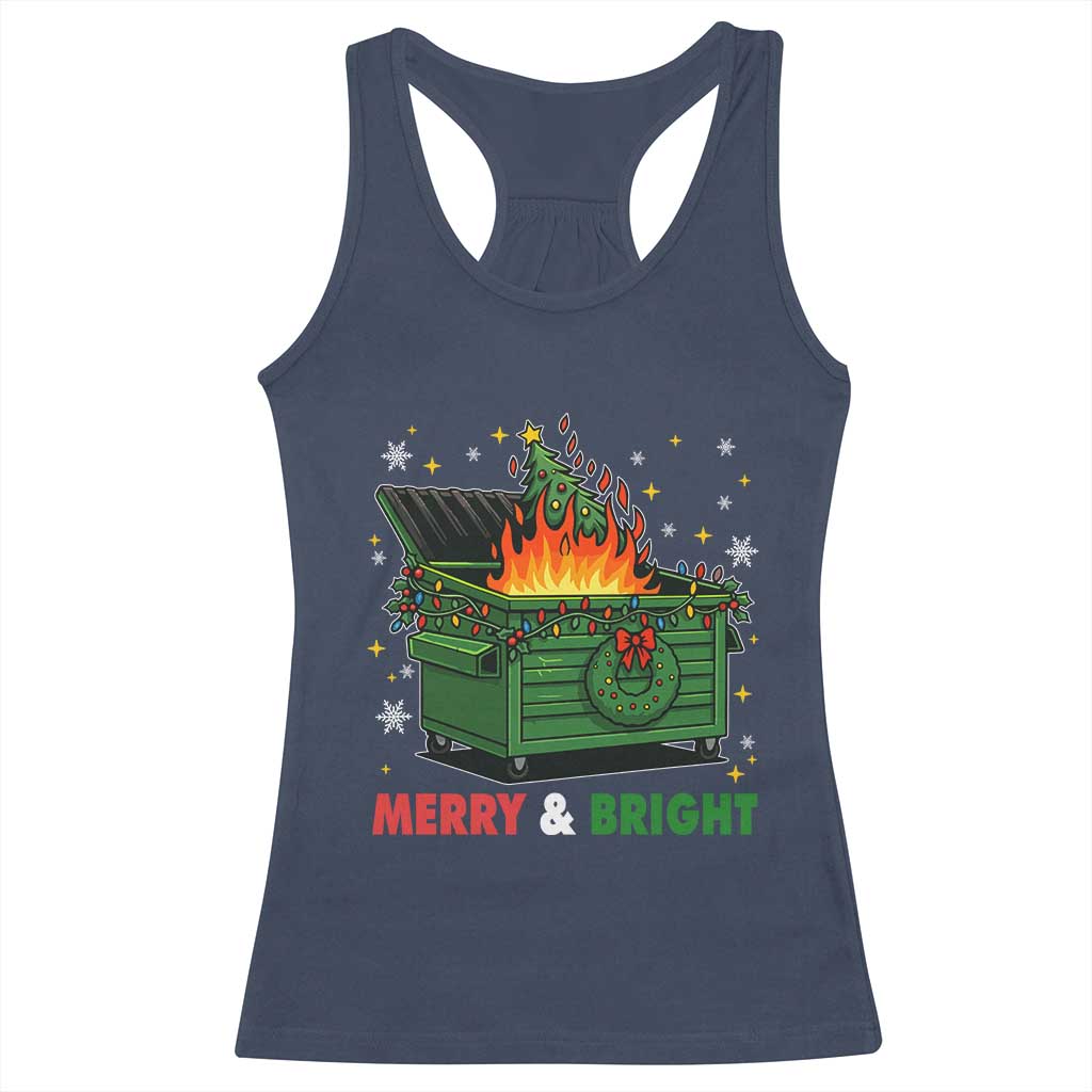 Funny Lil Dumpster Fire Christmas Racerback Tank Top Merry And Bright Xmas Tree TS11 Navy Print Your Wear