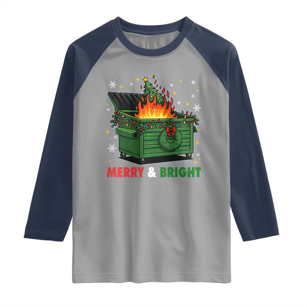Funny Lil Dumpster Fire Christmas Raglan Shirt Merry And Bright Xmas Tree TS11 Sport Gray Navy Print Your Wear