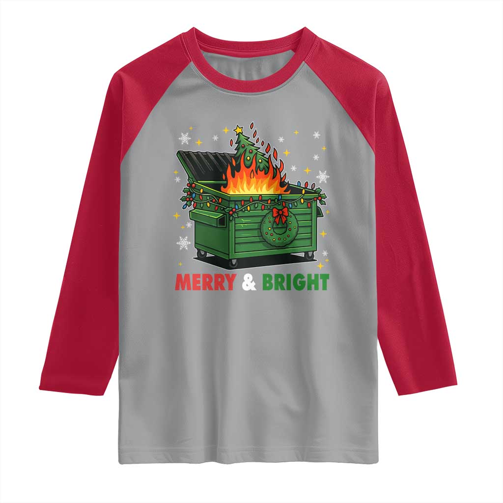 Funny Lil Dumpster Fire Christmas Raglan Shirt Merry And Bright Xmas Tree TS11 Sport Gray Red Print Your Wear