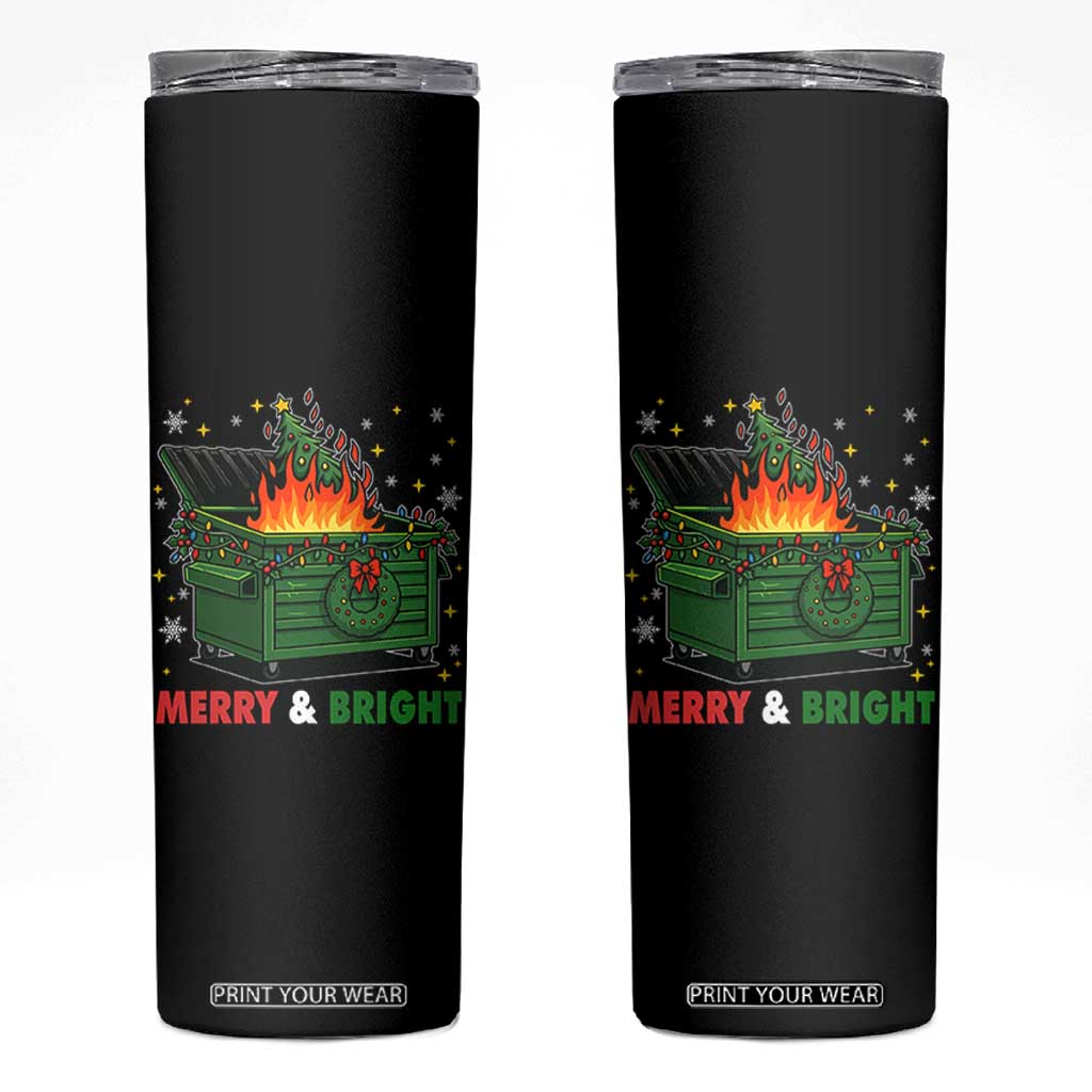 Funny Lil Dumpster Fire Christmas Skinny Tumbler Merry And Bright Xmas Tree TS11 Black Print Your Wear