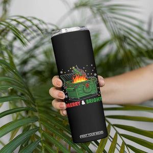Funny Lil Dumpster Fire Christmas Skinny Tumbler Merry And Bright Xmas Tree TS11 Print Your Wear