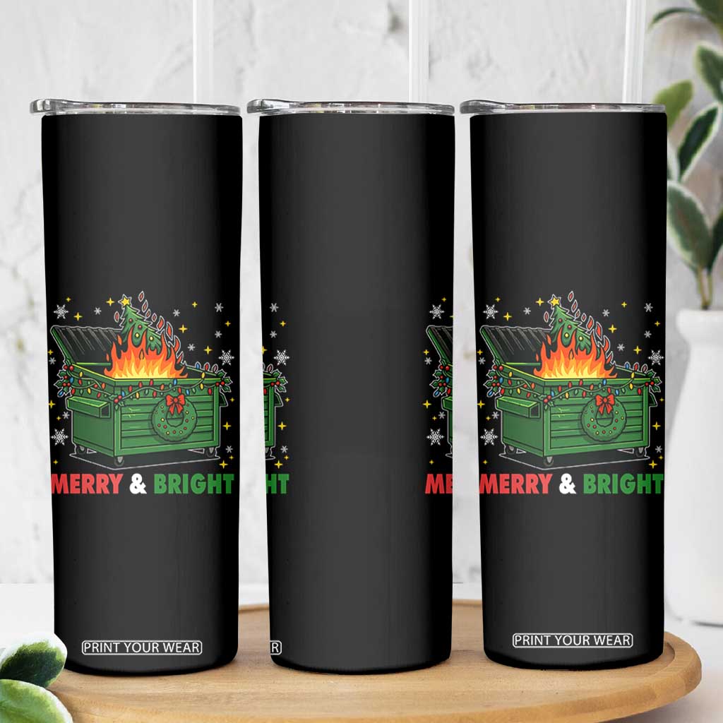 Funny Lil Dumpster Fire Christmas Skinny Tumbler Merry And Bright Xmas Tree TS11 Print Your Wear